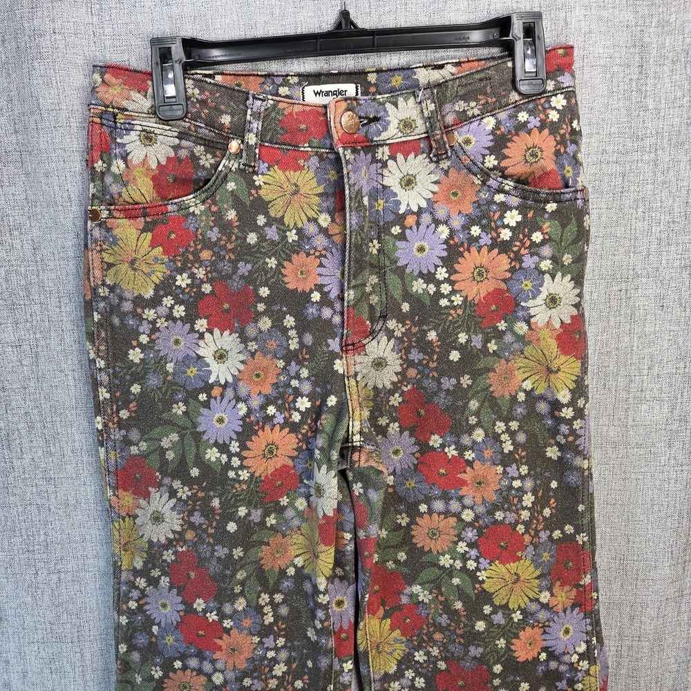 Wrangler Wanderer Jeans Womens 28x34 High Rise Flare Floral Print Boho Retro - Picture 2 of 11